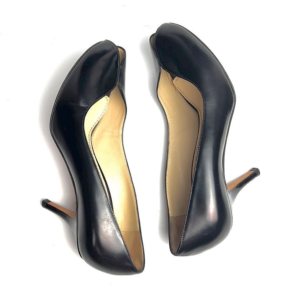 YSL Yves Saint Laurent Black Leather Peep Toe Heels Shoes - Picture 6 of 15
